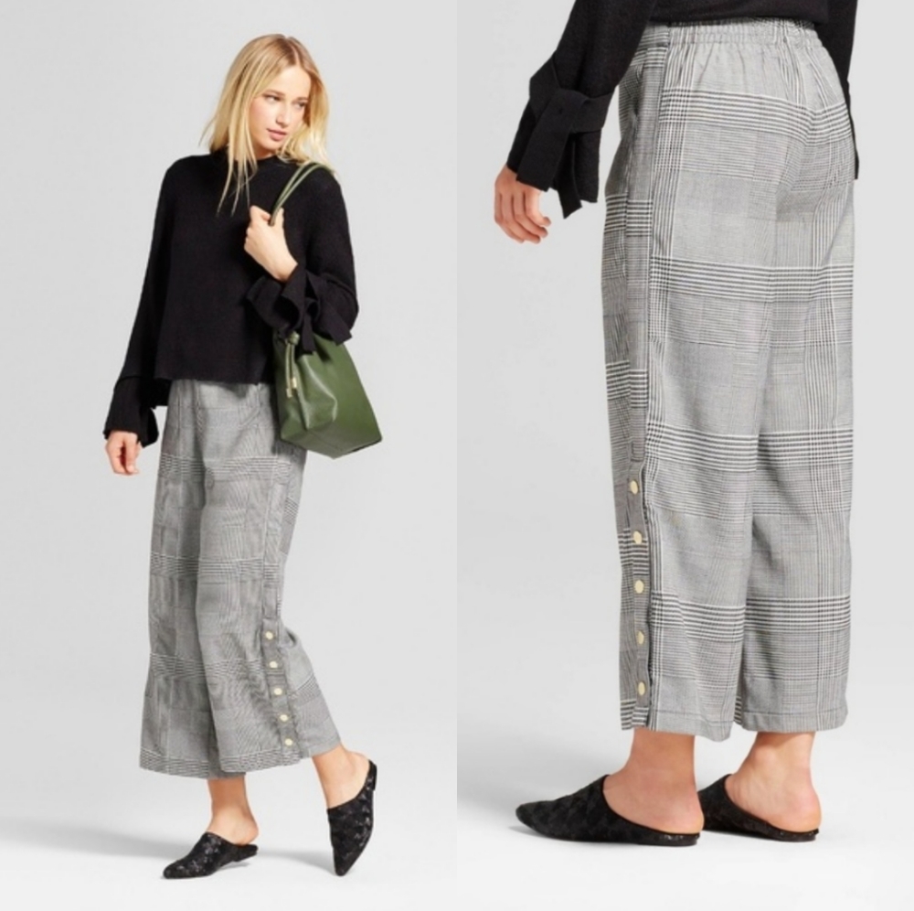 Who What Wear Wide Snap Leg Plaid Trouser Pants XS